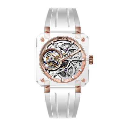 OBLVLO Affordable Luxury Rose Gold Skeleton Tourbillon Wrist Watch For Men - BR-TB-IPWR