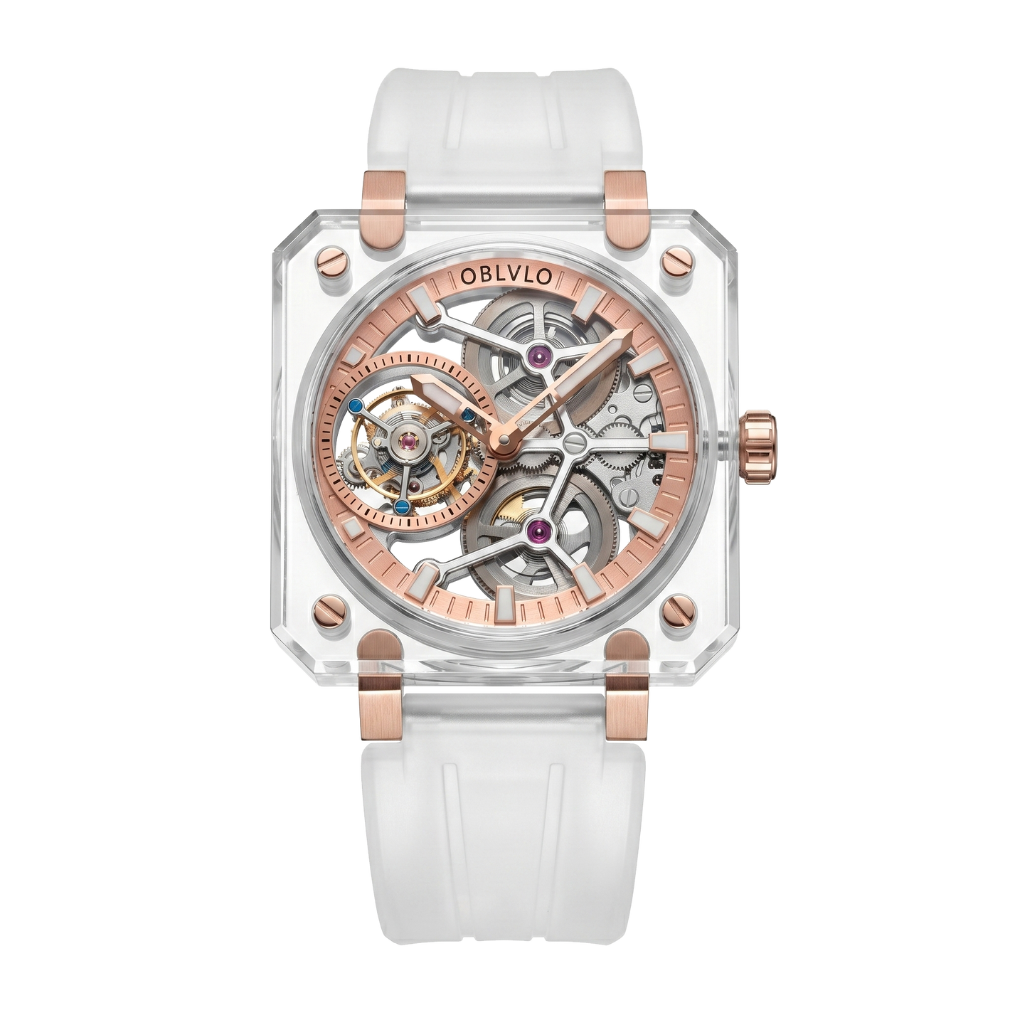 OBLVLO Affordable Luxury Rose Gold Skeleton Tourbillon Wrist Watch For Men - BR-TB-IPWR