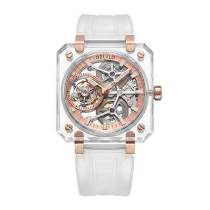 OBLVLO Affordable Luxury Rose Gold Skeleton Tourbillon Wrist Watch For Men - BR-TB-IPWR