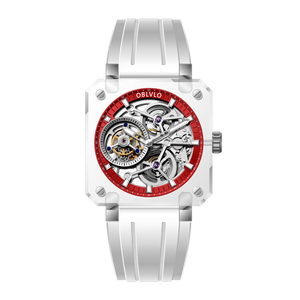 OBLVLO High Quality Full Sapphire Red Skeleton Tourbillon Mechanical Watch - BR-TB-IRWR
