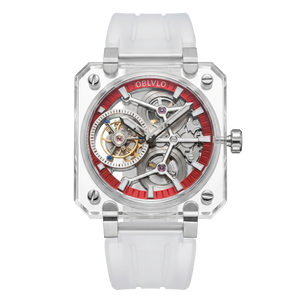OBLVLO High Quality Full Sapphire Red Skeleton Tourbillon Mechanical Watch - BR-TB-IRWR
