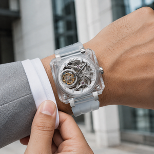 OBLVLO Full Sapphire Manual Winding Tourbillon Silver Dial Skeleton Watch For Men - BR-TB-IWWR