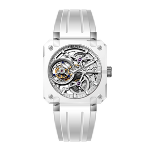 OBLVLO Full Sapphire Manual Winding Tourbillon Silver Dial Skeleton Watch For Men - BR-TB-IWWR