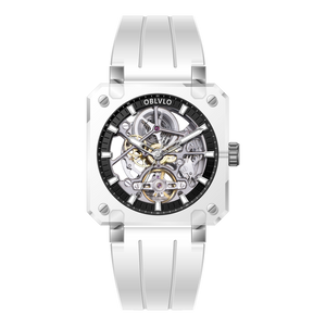 OBLVLO BRM Series - Black Dial & Full Sapphire Square Case Skeleton Mechanical Watch For Men's