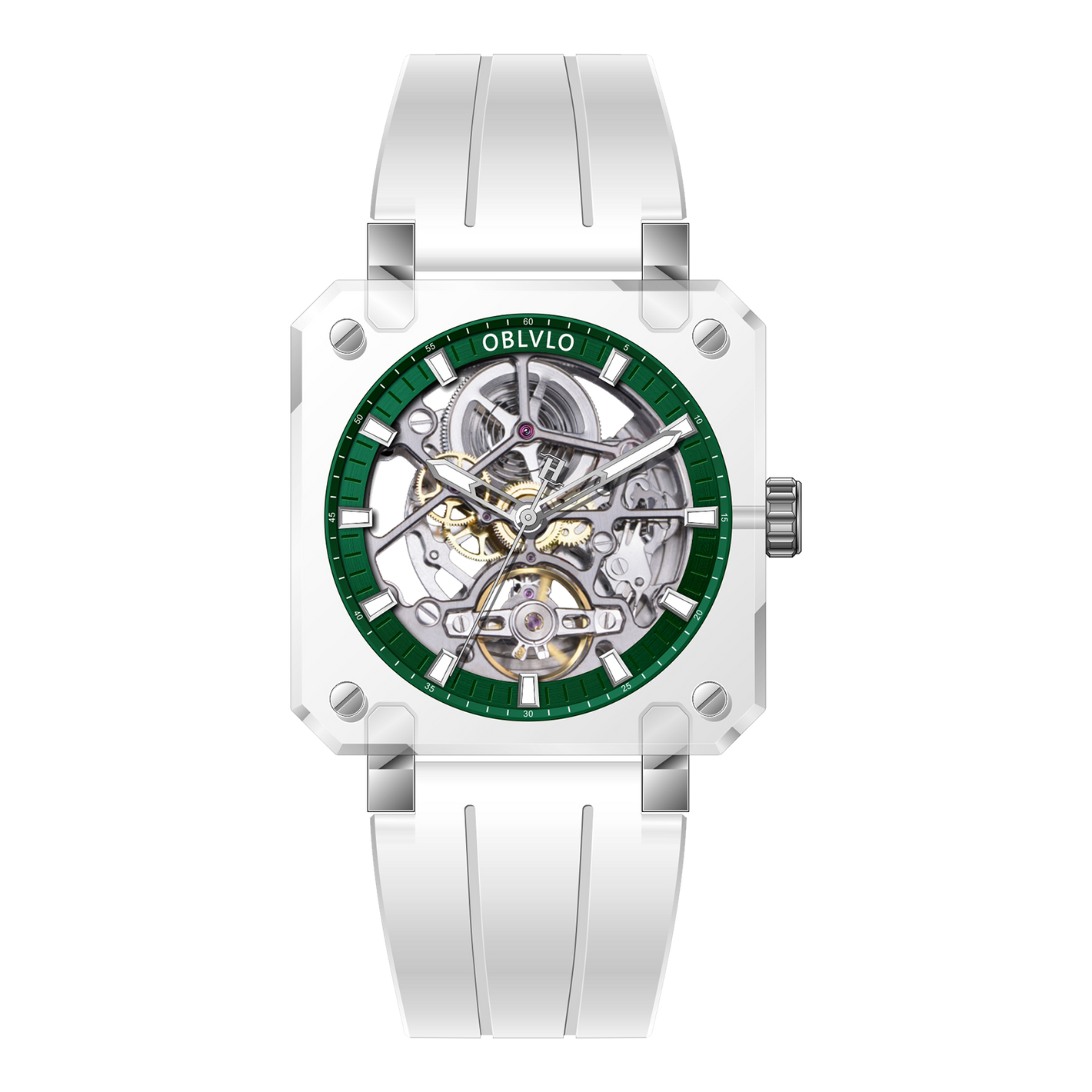 Affordable Luxury OBLVLO BRM Series Green Dial & Full Sapphire Square Case Skeleton Automatic Watch