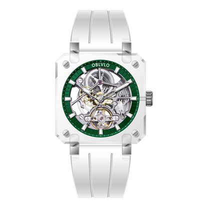 Affordable Luxury OBLVLO BRM Series Green Dial & Full Sapphire Square Case Skeleton Automatic Watch