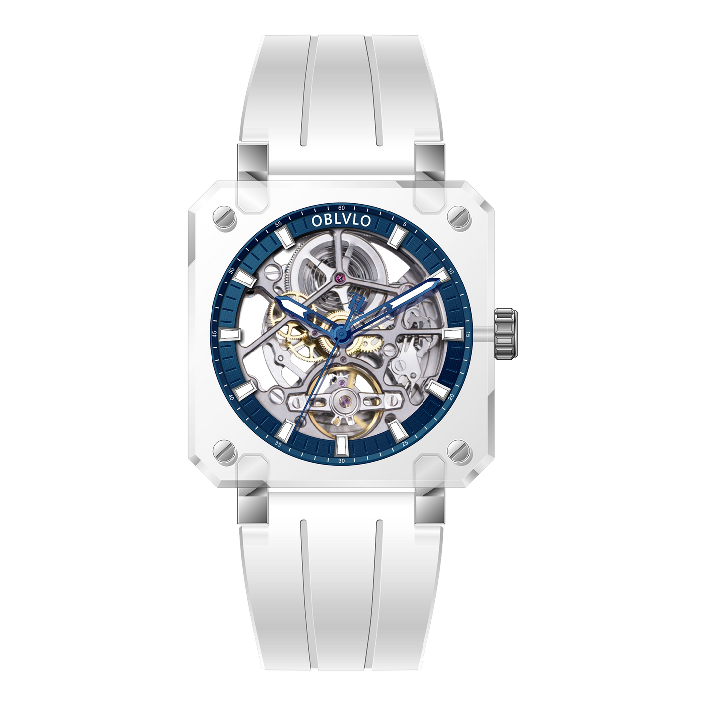 Affordable Luxury OBLVLO BRM Series - Men's Full Sapphire Blue Skeleton Automatic Mechanical Watch