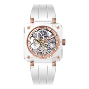High Quality Full Sapphire Square Case Skeleton Automatic Watch For Men's - OBLVLO BRM Series Rose Gold Dial