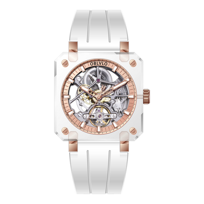 High Quality Full Sapphire Square Case Skeleton Automatic Watch For Men's - OBLVLO BRM Series Rose Gold Dial
