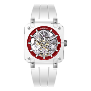 OBLVLO BRM Series - High Quality Red Dial & Full Sapphire Square Case Skeleton Automatic Watch