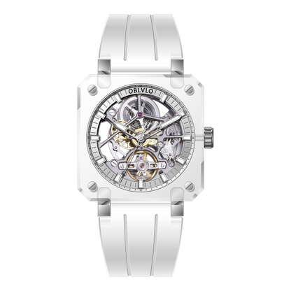 Affordable Luxury OBLVLO BRM Series Silver Dial & New Creative Full Sapphire Square Skeleton Automatic Watches