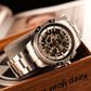 Men's Watch with Automatic Skeleton and Genuine Leather or Stainless Steel Band - OBLVLO CAM AR-SK