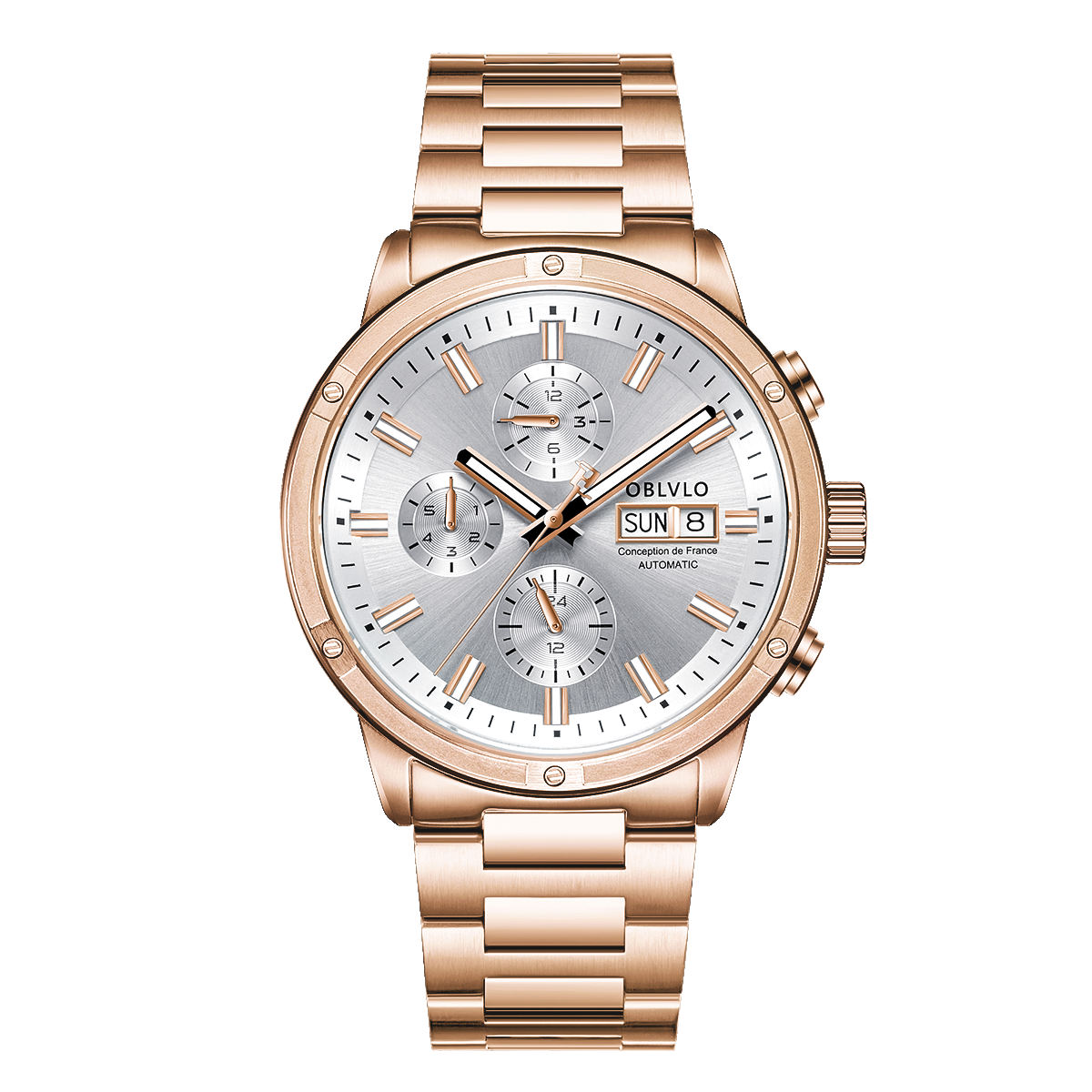 Luxury Oblvlo CM Series Rose Gold Automatic Chronographs Watches For Sale