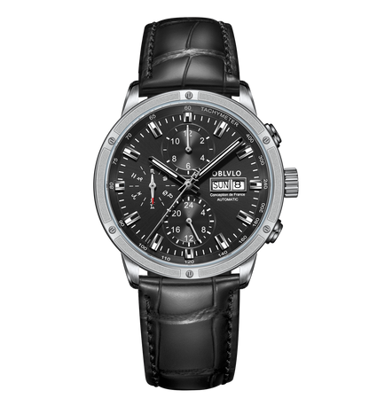Affordable Luxury Automatic Chronograph Pilot Watches - Black Dial Oblvlo CM2 YBB