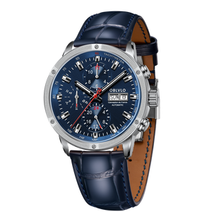 Luxury Automatic Chronograph Pilot Watches - Blue Dial Oblvlo CM2 YLL