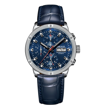 Luxury Automatic Chronograph Pilot Watches - Blue Dial Oblvlo CM2 YLL