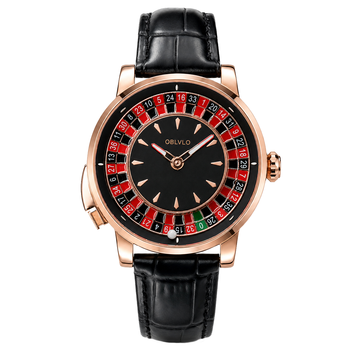 Rose Gold OBLVLO CSM-CA Men's Casino Roulette Wheel Watch - Mechanical Automatic Luxury Gambling Wristwatch