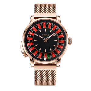 Rose Gold OBLVLO CSM-CA Men's Casino Roulette Wheel Watch - Mechanical Automatic Luxury Gambling Wristwatch