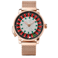OBLVLO CSM-CA Men's Luxury Casino Roulette Wheel Watch - Rose Gold Case, Full Clear & Emerald Crystal Dial