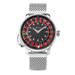 Luxury OBLVLO CSM-CA Men's Casino Watch - Silver Stainless Steel Case with Red Gemstone Center Dial & Black Leather Strap