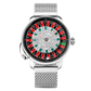 OBLVLO CSM-CA Men's Casino Roulette Wheel Automatic Mechanical Watch - Silver Stainless Steel Case, Black Dial & Black Leather Strap