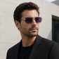 OBLVLO OBL-801-S: Luxuriöse Retro-Sonnenbrille mit rechteckigen, violetten Gläsern für Damen und Herren, 400 UV-Schutz