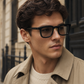 OBLVLO OBL-903-B: Luxuriöse schwarze Acetat-Sonnenbrille, 400 UV-Schutz, quadratische braune Gläser, Unisex-Fashion-Sonnenbrille