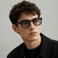 OBLVLO OBL-903-B: Luxuriöse schwarze Acetat-Sonnenbrille, 400 UV-Schutz, quadratische braune Gläser, Unisex-Fashion-Sonnenbrille