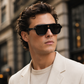 OBLVLO OBL-901: Luxuriöse schwarze quadratische Sonnenbrille für Herren, polarisierte Nylon-Fashion-Sonnenbrille, 400 UV-Schutz