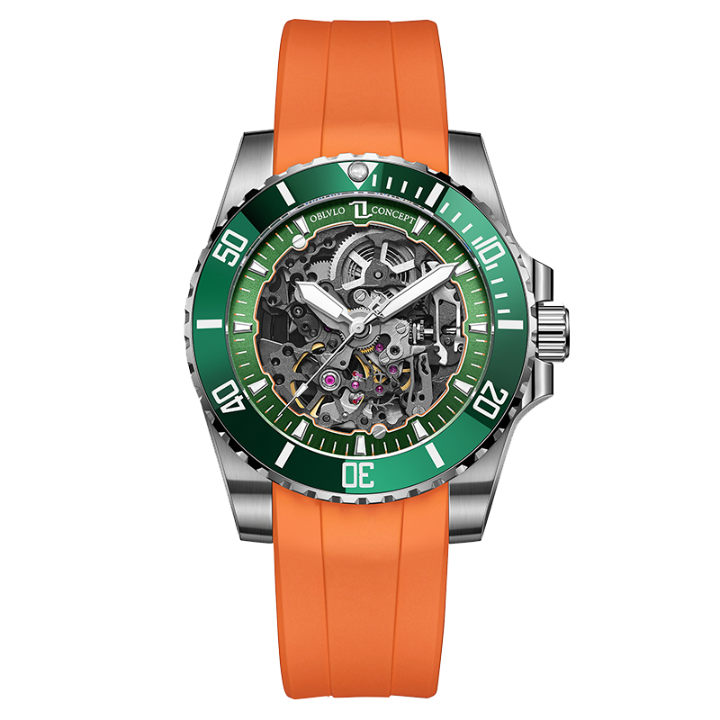 Affordable Luxury Orange Sport Strap Automatic Skeleton Dive Watch - Oblvlo DM OBL DM YKSK