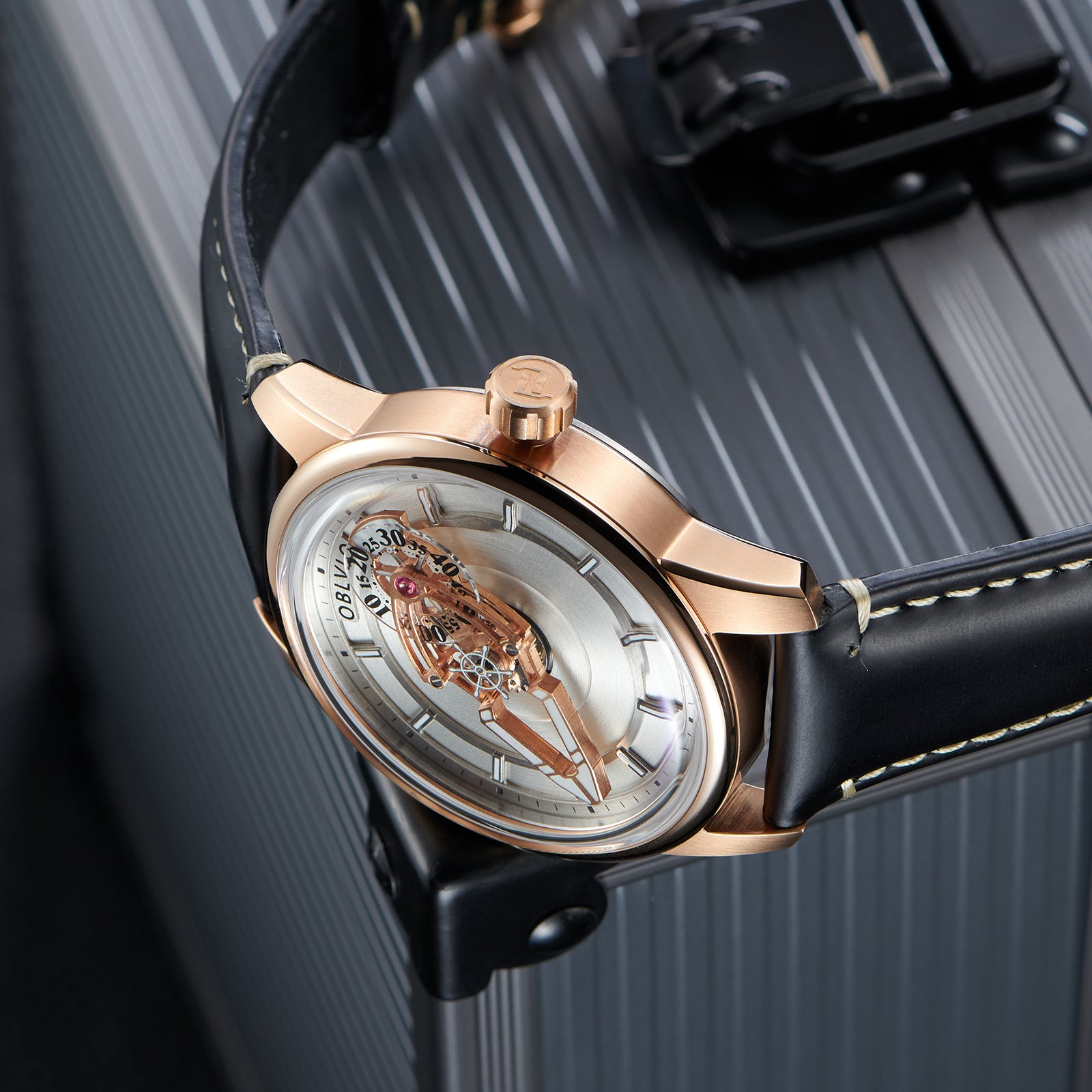 Cool White Spaceship Dial Automatic Rose Gold Dress Watches for Men from OBLVLO JM Space Steel Cool White Spaceship Dial Automatic Rose Gold Dress Watches for Men from OBLVLO JM Space Steel