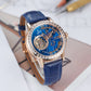 OBLVLO VMQ Series - Best Affordable Luxury Mens Rose Gold Zirconia Automatic Tourbillon Style Blue Dial Dress Watches