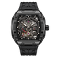 OBLVLO ZM-PH All Black Tonneau & Cubic Zirconia Case Men's Luxury Skeleton Watch - 3D Sculpted Dragon Phoenix Dial Automatic Mechanical Sport Watch