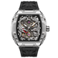 OBLVLO ZM-PH Luxus Silber Tonneau Automatikuhr - 3D Skelett Drachen- & Phönix-Motiv Design Mechanische Uhr