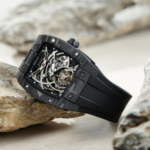 Luxury Black Carbon Fiber Skeleton Flying Tourbillon Watch - OBLVLO EM-RT CBBB
