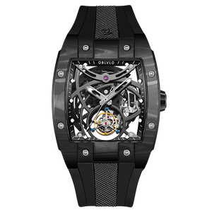 Luxury Black Carbon Fiber Skeleton Flying Tourbillon Watch - OBLVLO EM-RT CBBB