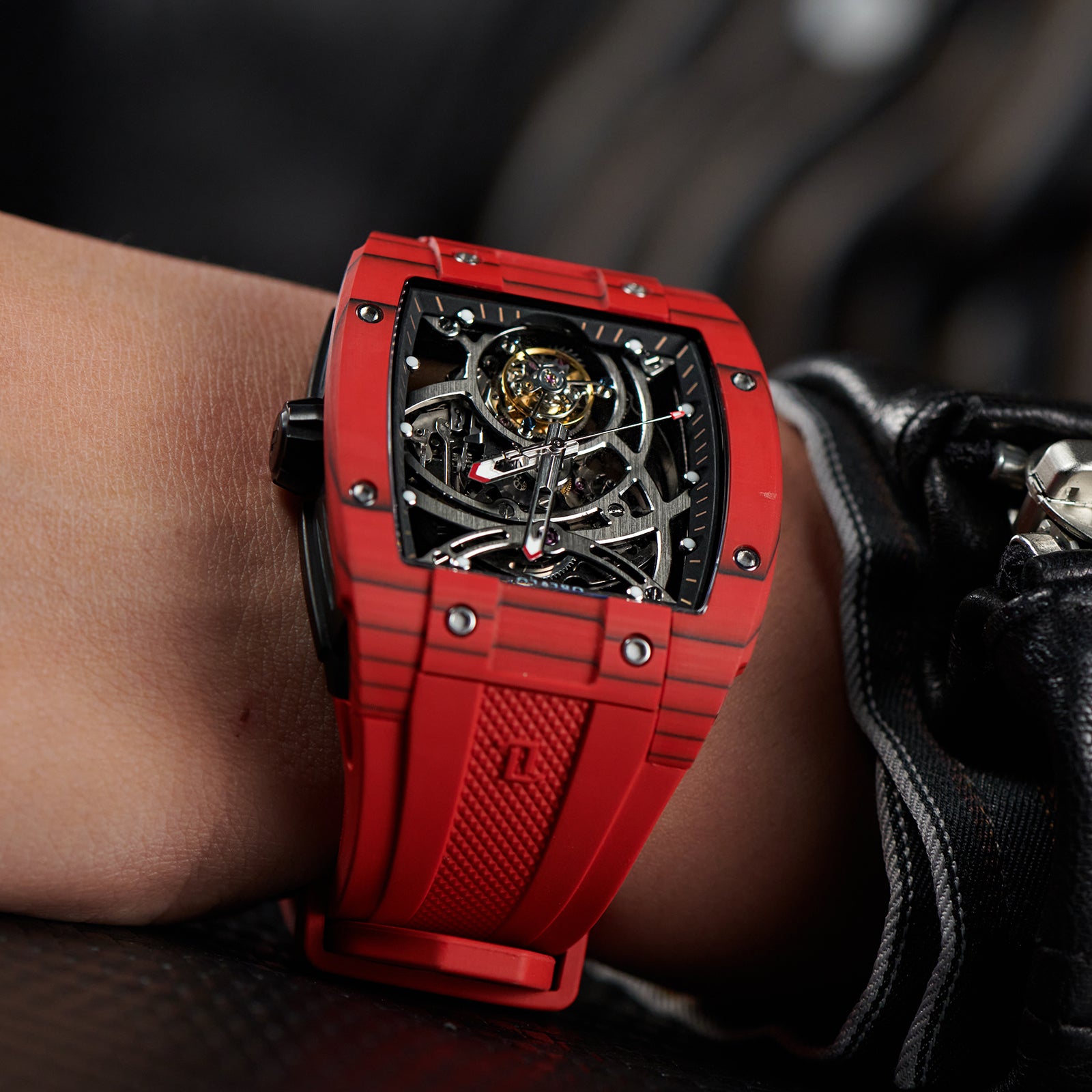 Luxury OBLVLO EM-RT Skeleton Flying Tourbillon Watch - Red