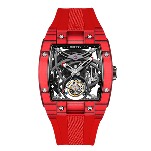 Luxury OBLVLO EM-RT Skeleton Flying Tourbillon Watch - Red Carbon Fiber CBRR