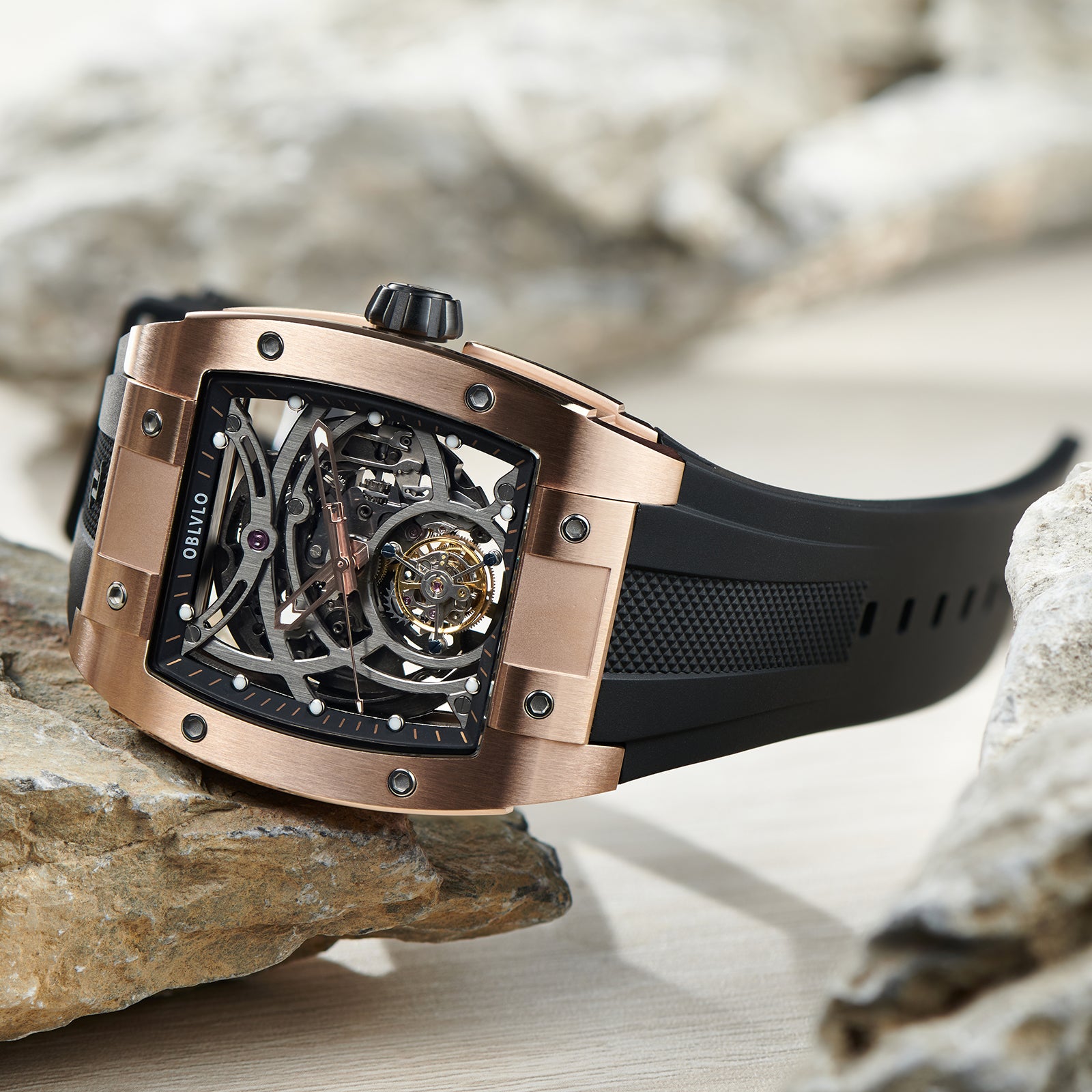 Best Luxury Rose Gold Skeleton Flying Tourbillon Watch