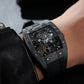 Luxury Black Carbon Fiber Skeleton Automatic Mechanical Watches Under $500