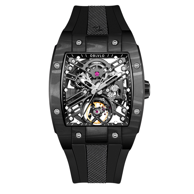 Luxury Black Carbon Fiber Skeleton Automatic Mechanical Watches Under $500