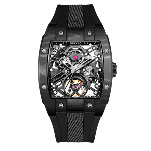 Luxury Black Carbon Fiber Skeleton Automatic Mechanical Watches Under $500