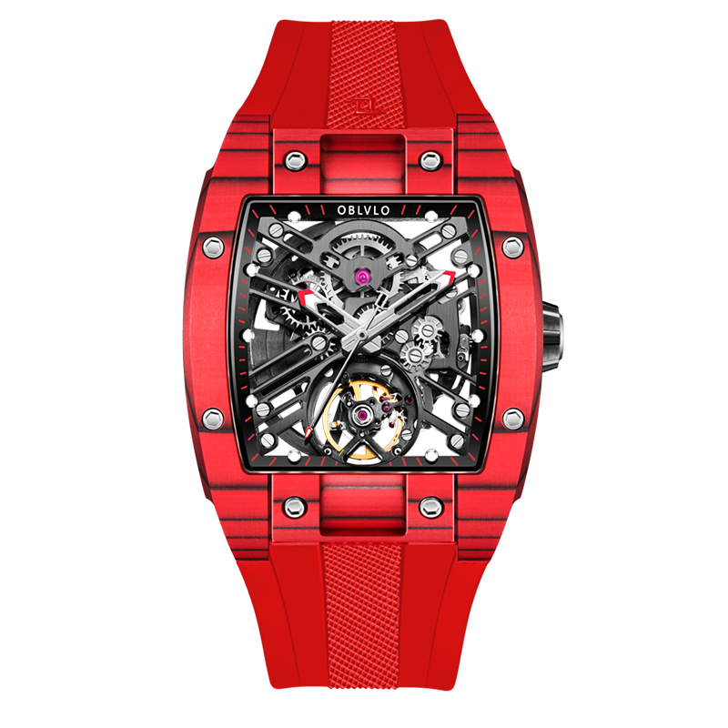 Best Luxury Tonneau Red Mechanical Skeleton Watches - Oblvlo EM-ST-RBRR