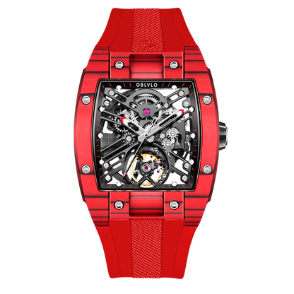 Best Luxury Tonneau Red Mechanical Skeleton Watches - Oblvlo EM-ST-RBRR