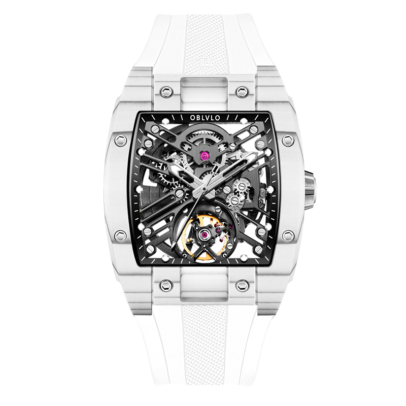 Luxury White LumiNova Carbon Fiber Skeleton Automatic Watches - Oblvlo EM-ST SBWW