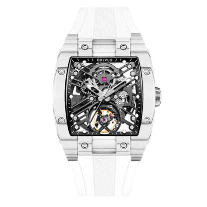 Luxury White LumiNova Carbon Fiber Skeleton Automatic Watches - Oblvlo EM-ST SBWW