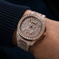 OBLVLO FM-DSL-AD Mens Iced Out Watch Luxury Baguette Crystal Automatic Wristwatch Rose Gold Bling Diamond Hip Hop Jewelry Watch