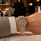 OBLVLO FM-DSL-AD Montre Homme Iced Out Luxe Cristal Baguette Montre-Bracelet Automatique Or Rose Bling Diamant Hip Hop Bijoux Montre