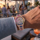 OBLVLO FM-DSL-AD Luxury Mens Mechanical Watch Hand-Set Rainbow Crystal Bezel Automatic Movement Rose Gold Iced Out Steel Wristwatch