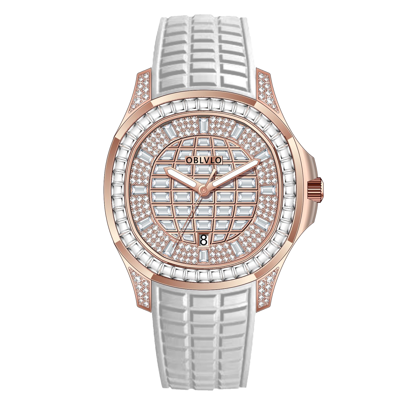 Luxury 40mm Square Rose Gold & Baguette Stone Zircon/Moissanite Watch Bezel Automatic Watches For Men - OBLVLO FM-DSL